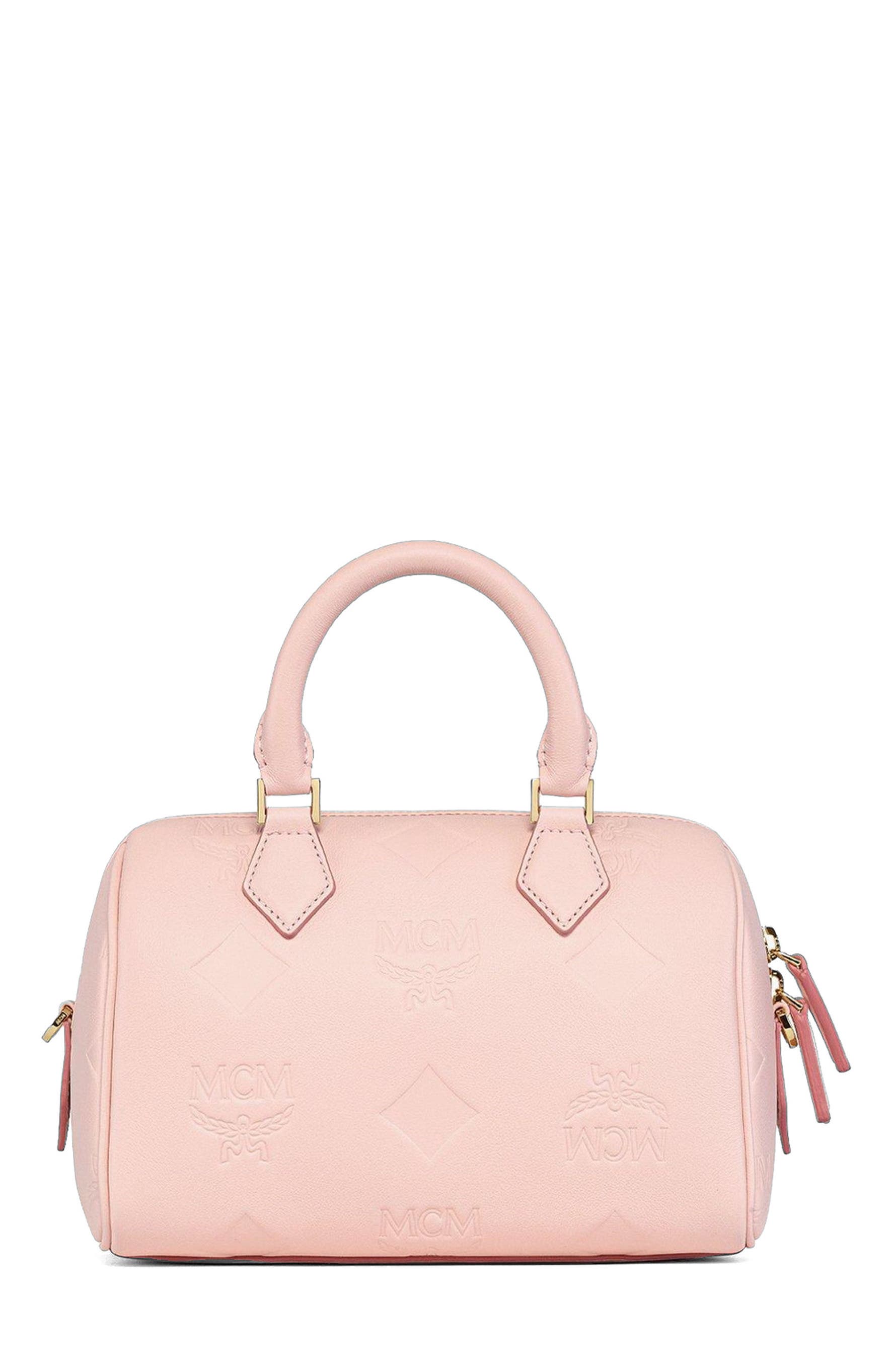 MCM Small Ella Boston Bag in Maxi Monogram Leather, Alternate, color, Lotus Pink