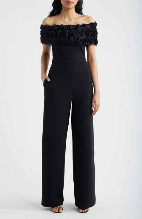 Rosette Off the Shoulder Wide Leg Jumpsuit