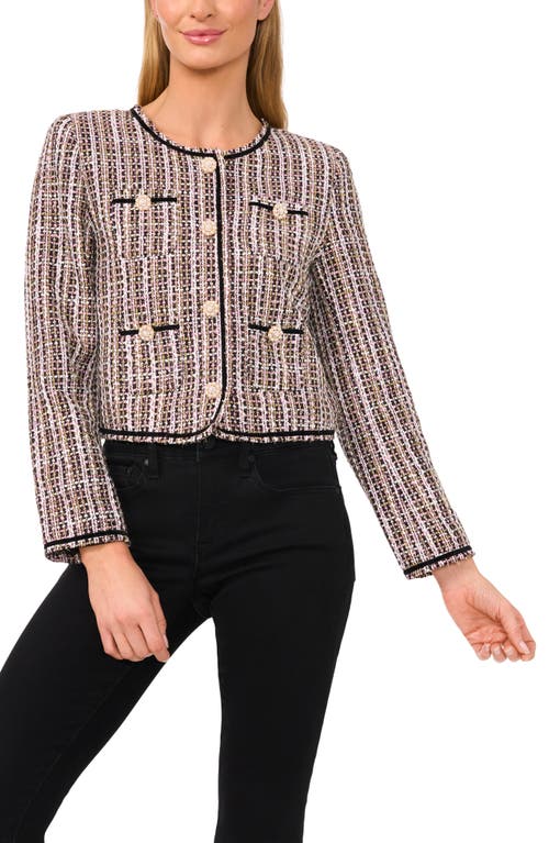 CeCe Patch Pocket Tweed Jacket in Rich Black 