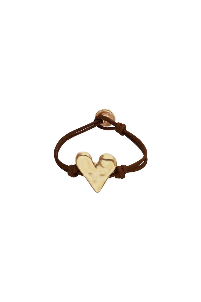 Brown Leather Strap With 18K Gold-Plated Heart Detail, Main, color, Gold