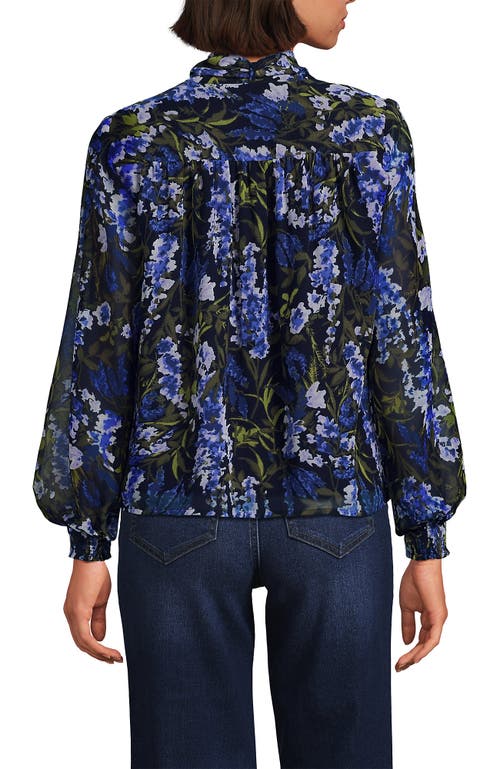 Lands' End Chiffon Removable Tie Neck Blouse In Multi