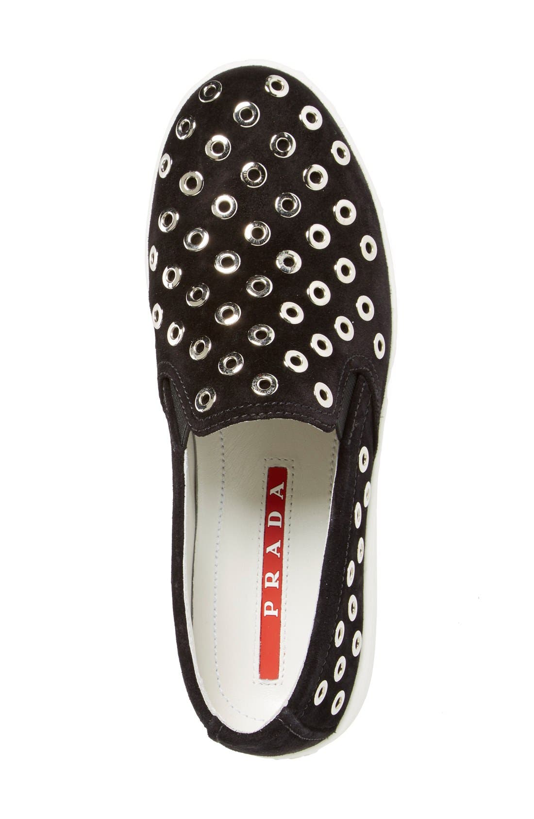 Prada Grommet Slip-On Sneaker, Alternate, color, 