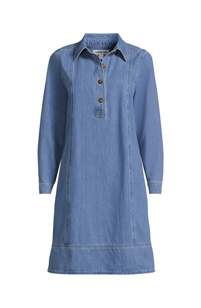 Lands' End Plus Size Light Weight Denim Popover At the Knee Dress, Alternate, color, Spring Blue Wash