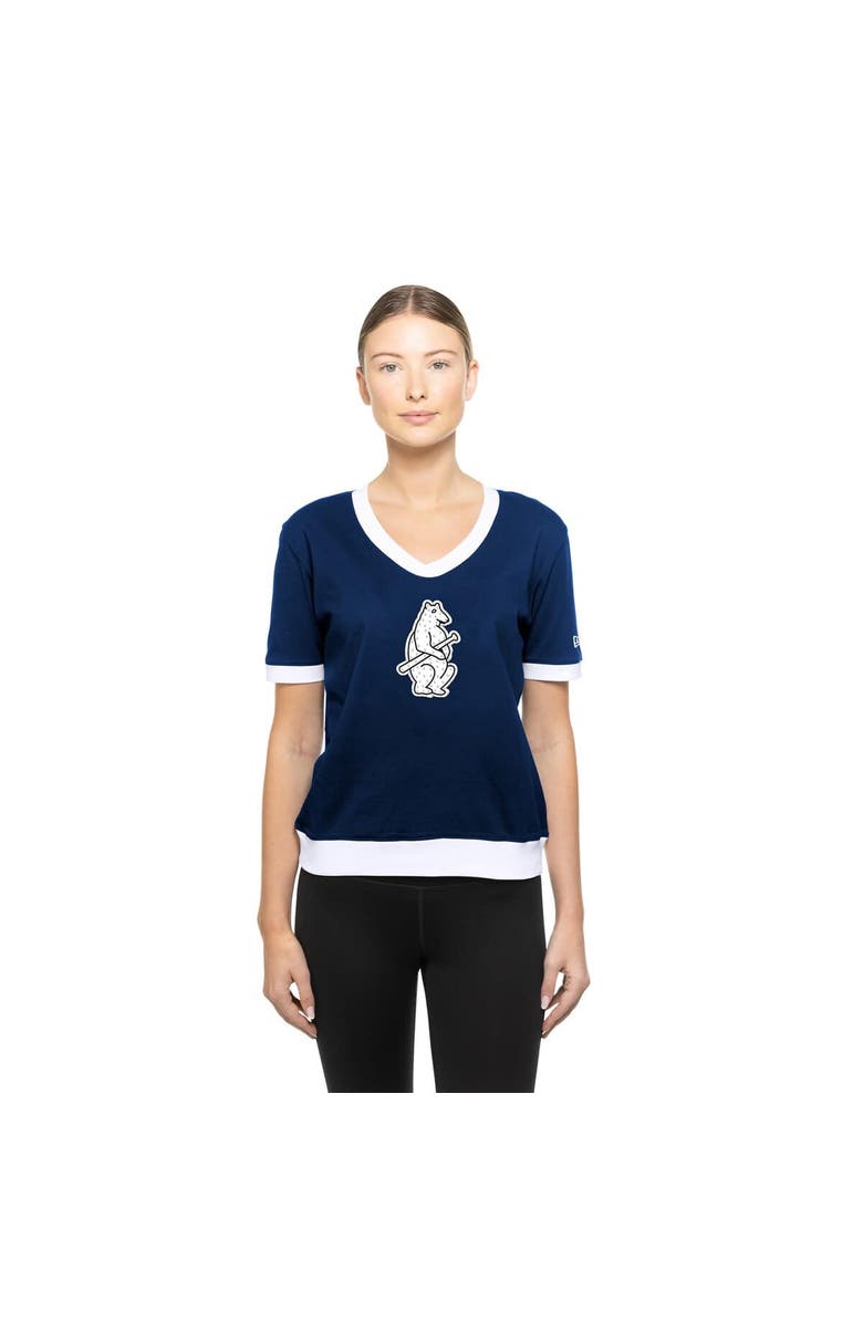 New Era Women's New Era  Navy Chicago Cubs Game Day Rhinestone V-Neck T-Shirt, Alternate, color, Navy