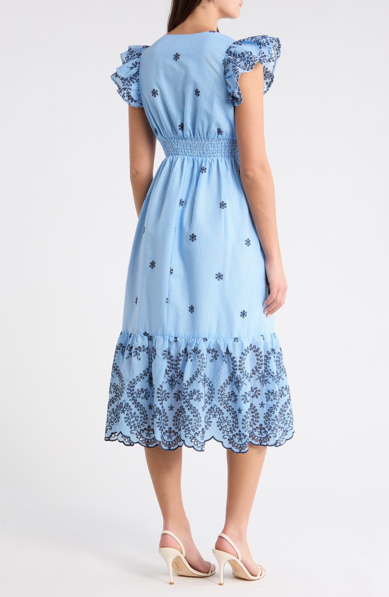 SUGARLIPS Joliet Stripe Eyelet Zayla Midi Dress, Alternate, color, Blue-White