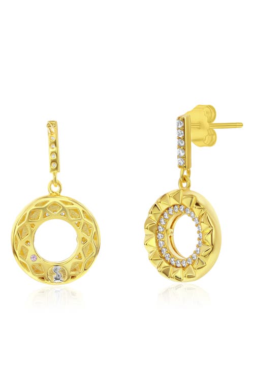 Suzy Levian Yellow Sterling Silver White Cubic Zirconia Circle Pointed Sunburst Drop Earrings In Gold