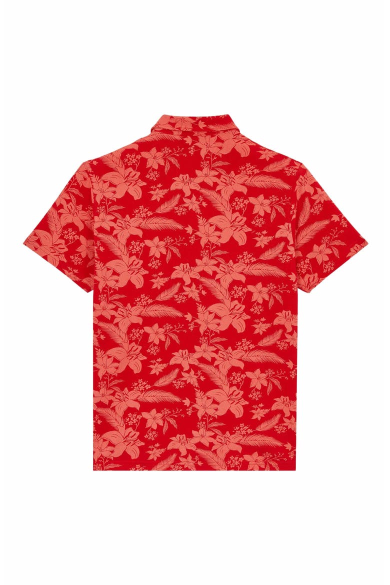 Men's Printed Lightening Flower Cotton Polo, Alternate, color, COQUELICOT