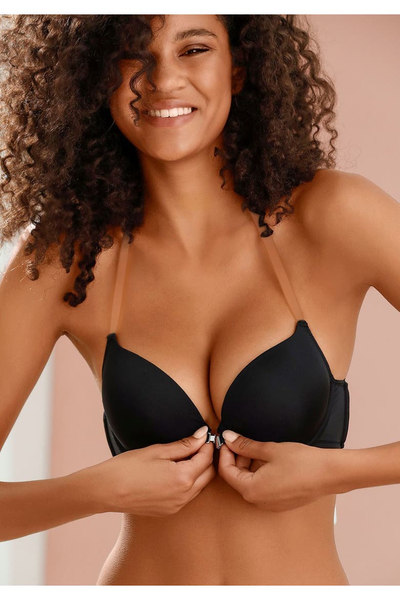 Women's Rhinestone Push Up Bra, Alternate, color, Black