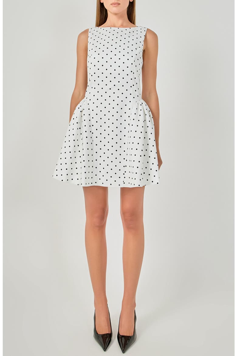 Puffy Sleeveless Minidress, Main, color, WHITE/ BLACK