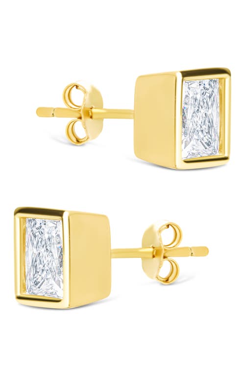 Sterling Forever 14k Over Silver Cz Princess Cut Bezel Set Stud Earrings In Gold