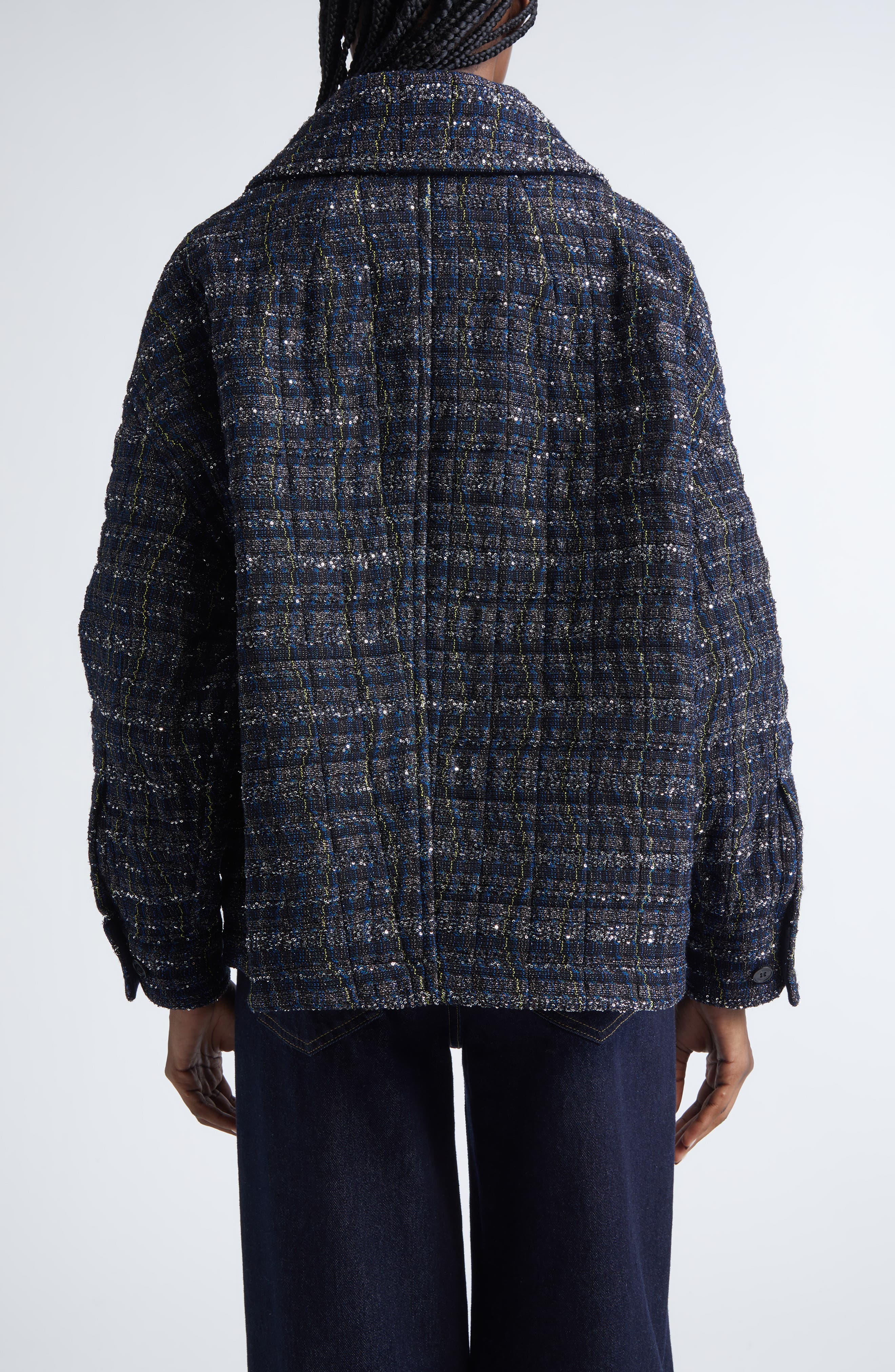 Padded Metallic Wave Check Overshirt - image 2