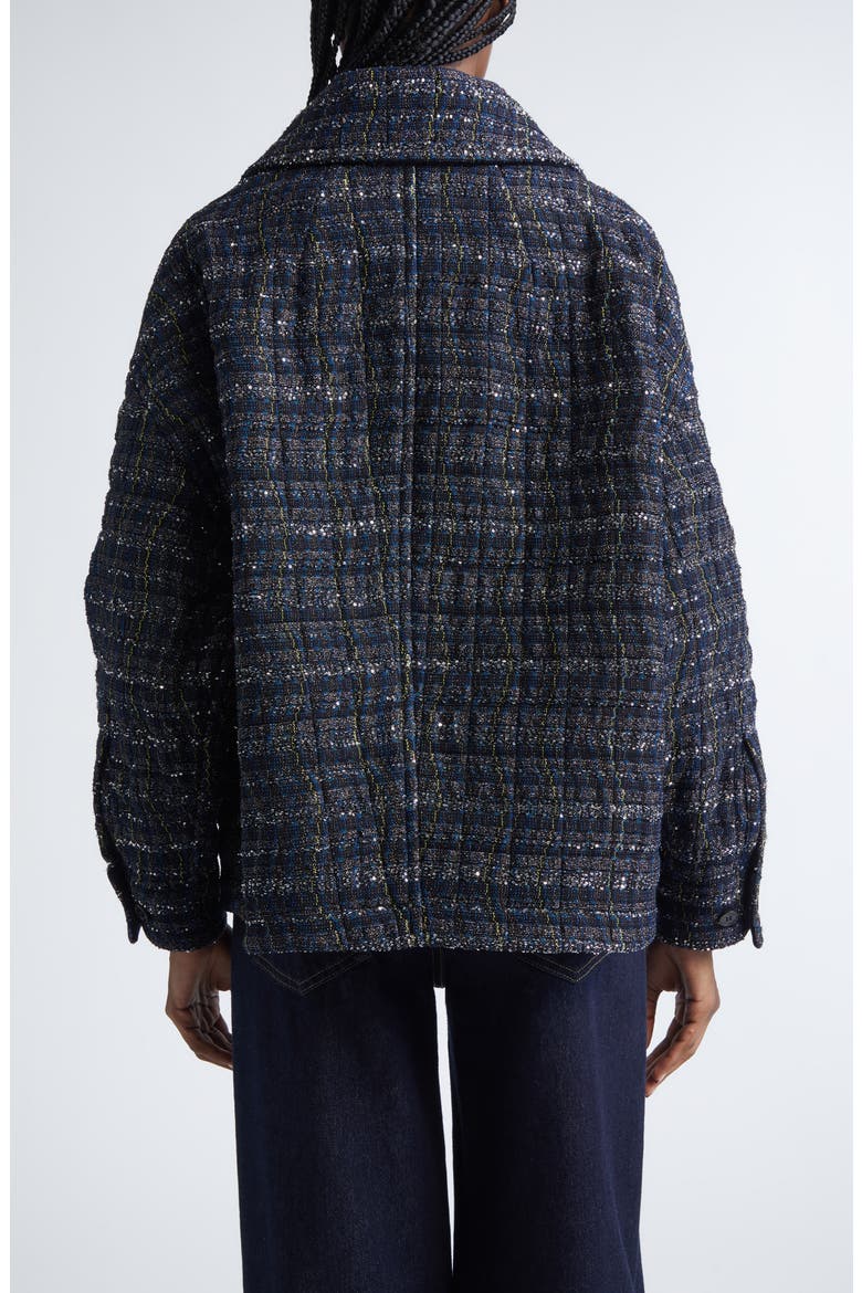Padded Metallic Wave Check Overshirt, Alternate, color, BLACK AND BLUE