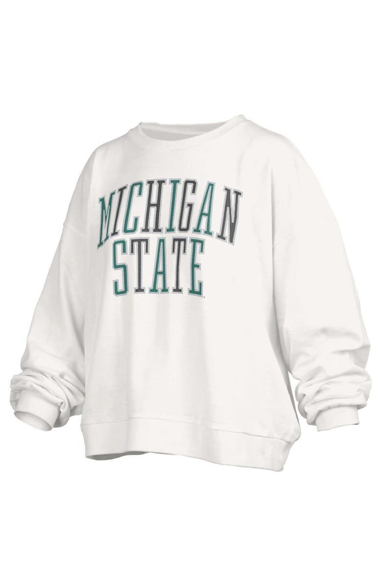 PRESSBOX Women's Pressbox White Michigan State Spartans Janise Waist Length Oversized Pullover Sweatshirt, Alternate, color,