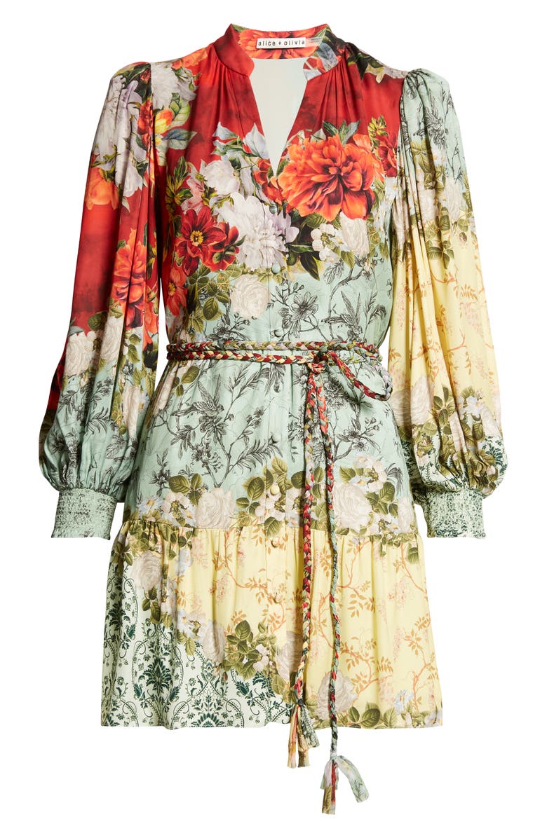 Alice + Olivia Antonette Print Tie Waist Long Sleeve Minidress, Alternate, color, Oakley