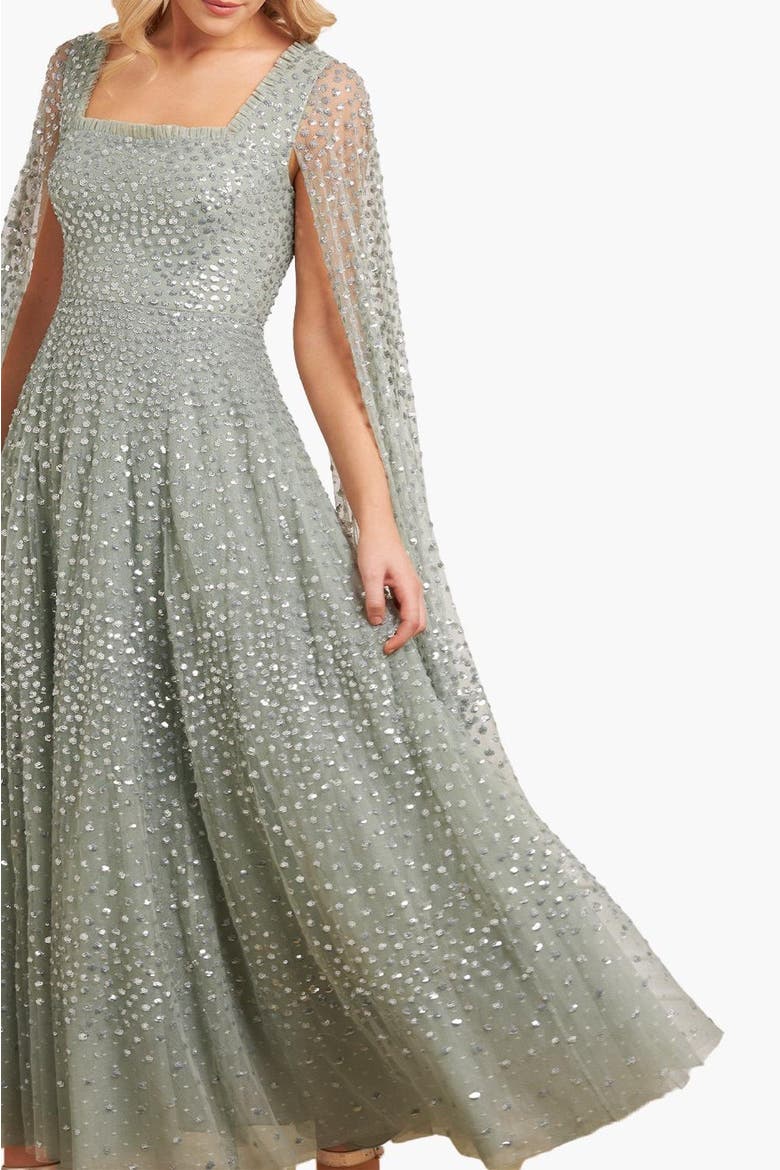 Scatter Dot One-Shoulder Ankle Gown, Alternate, color, Laurel