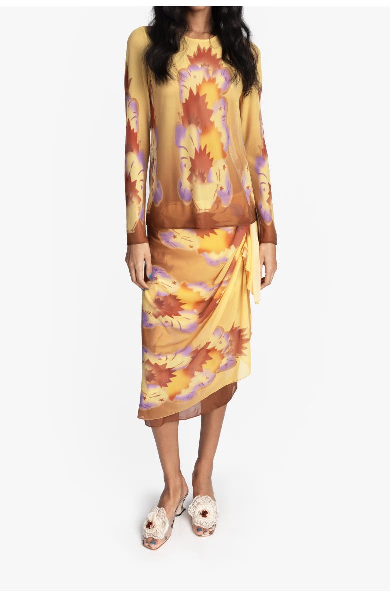 Anna Sui Sunburst Mesh Sarong Skirt, Alternate, color, Sunset Multi