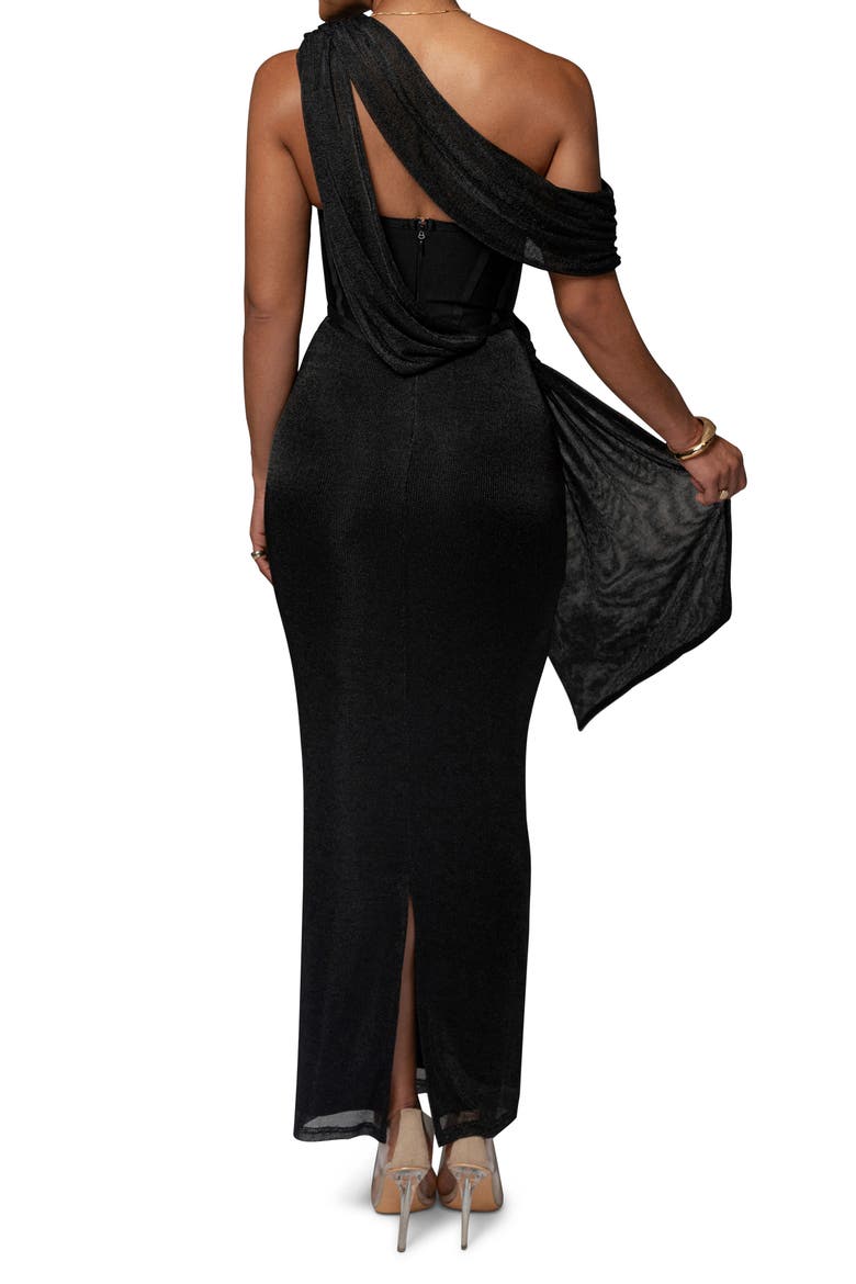 CELESTINA DRAPED MAXI DRESS, Alternate, color, BLACK