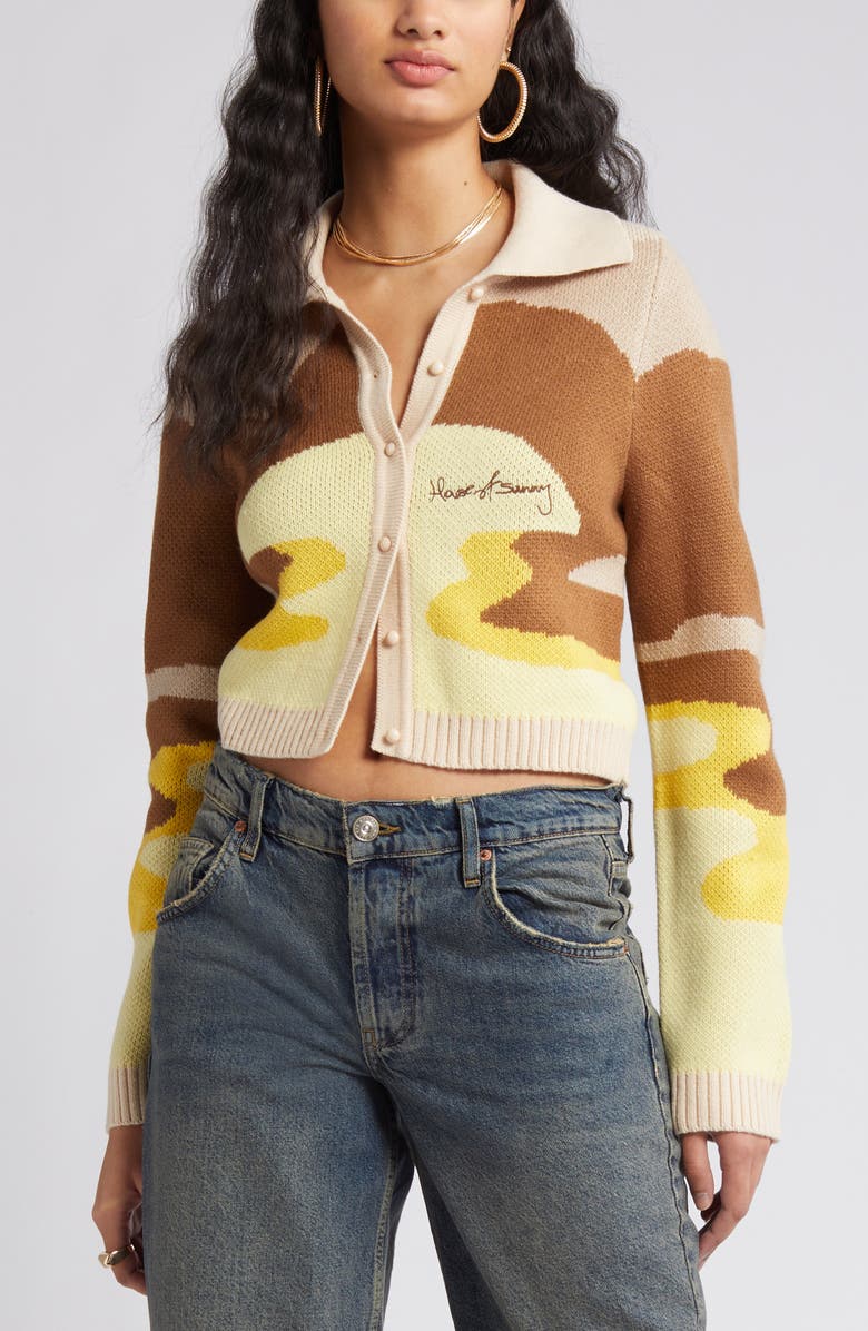 House of Sunny The Dunes Tripper Jacquard Crop Cardigan, Alternate, color, Multi