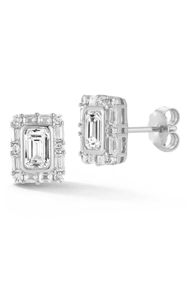 Emerald Cut Moissanite Stud Earrings, Main, color, SILVER
