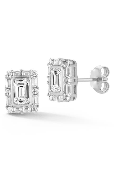 Emerald Cut Moissanite Stud Earrings