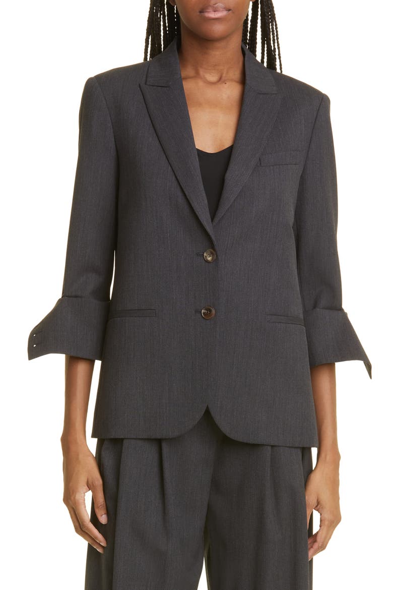 Boyfriend Stretch Wool Blazer, Main, color, DARK CHARCOAL
