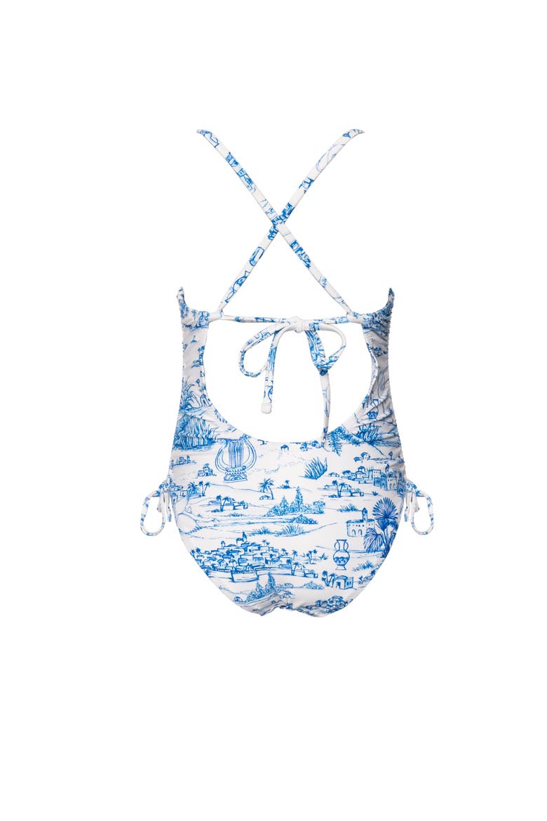 Summer Toile Criss Cross Back Adjustable One Piece Swimsuit, Alternate, color, Blue-White