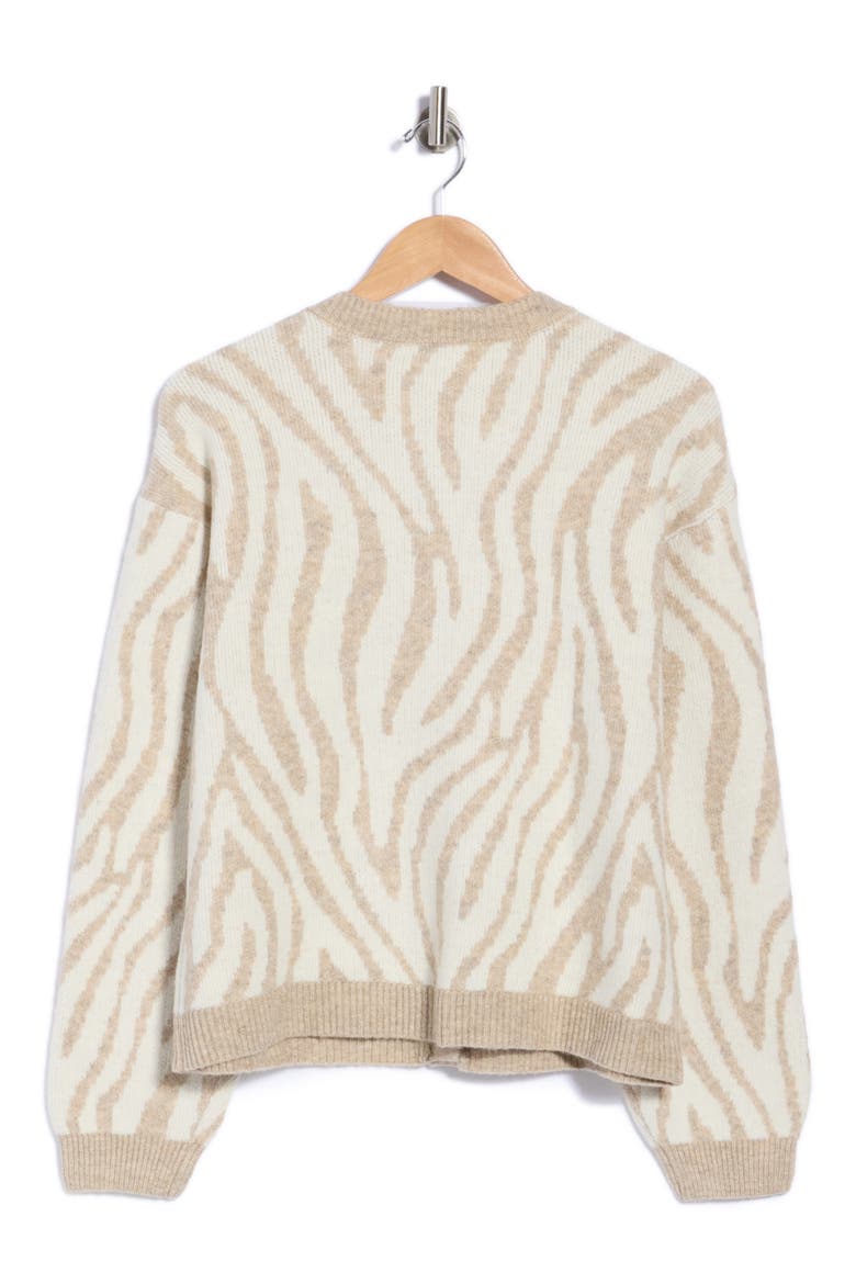 Crewneck Cardigan, Alternate, color, SCONE WHITE ZEBRA