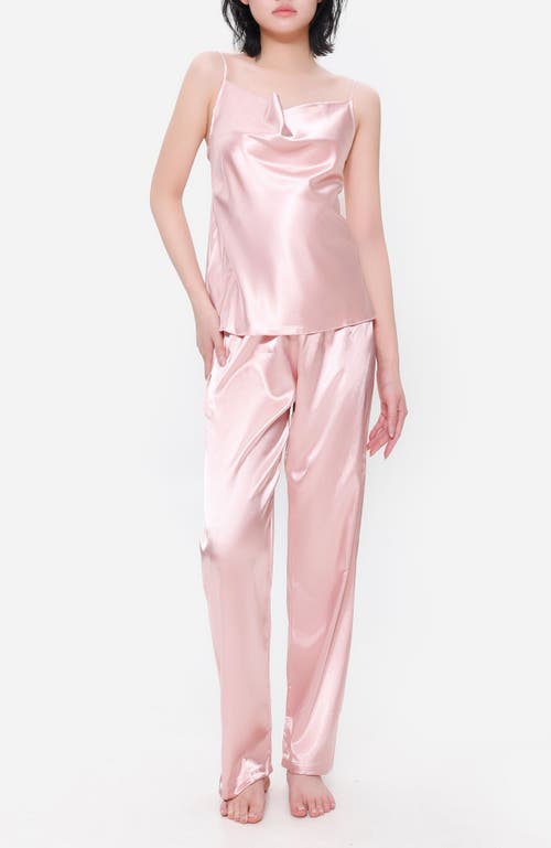 Lechery ® Lustrous Silky Shiny Satin 2-piece Pajama Set In Pink