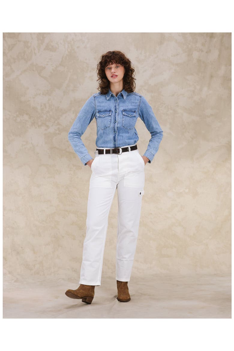Brigitte Slim Fit Bleach Wash Denim Shirt, Alternate, color, PALE BLUE