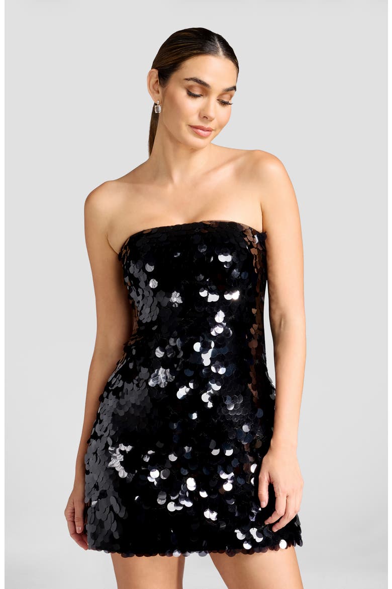 Scottie Strapless Paillette Cocktail Minidress, Alternate, color, BLACK