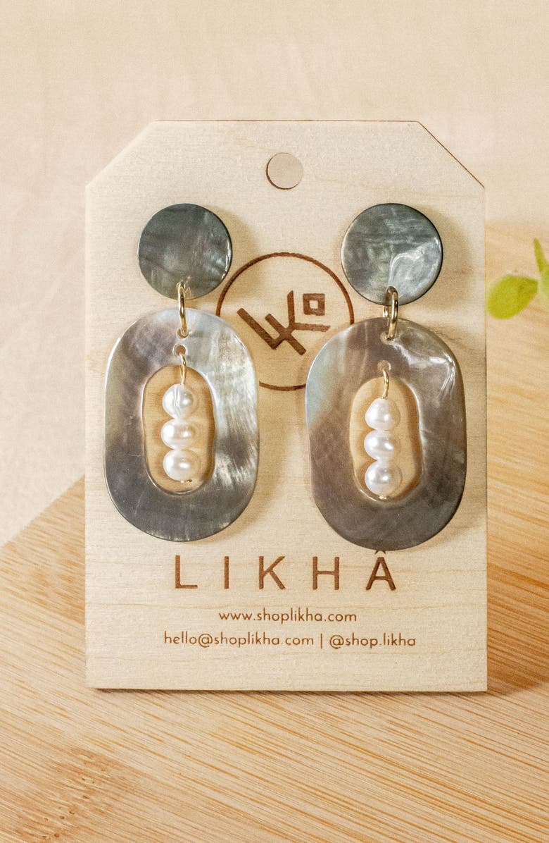 LIKHA Mother-of-Pearl Oval Dangle Earrings with Inner Pearls, Alternate, color, Black