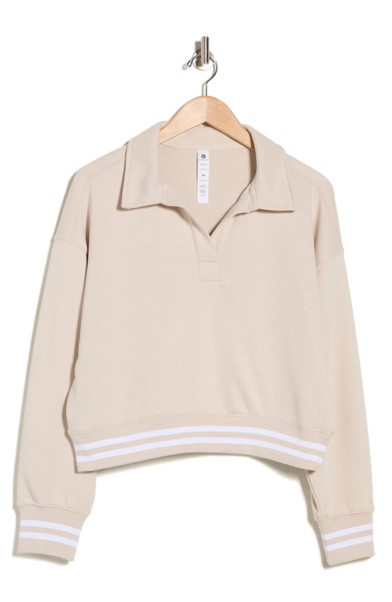 90 DEGREE BY REFLEX Johnny Collar French Terry Sweatshirt, Main, color, Mist Sand-White Dove