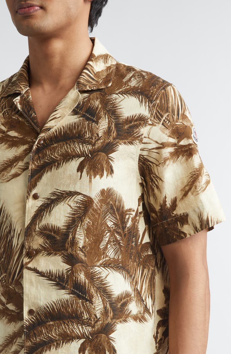 Moncler Cotton & Flax Camp Shirt, Alternate, color, Beige