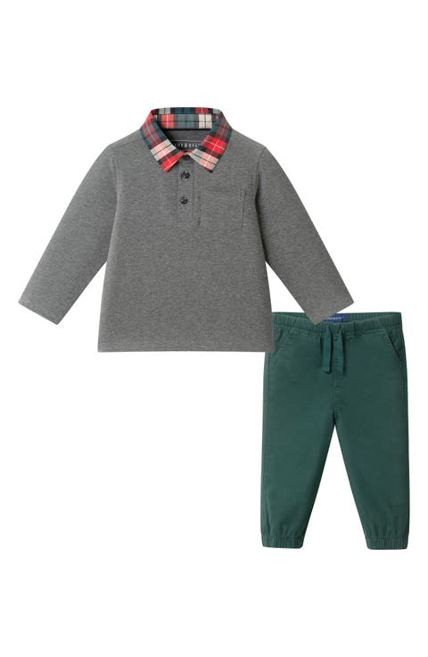 Long Sleeve Stretch Cotton Polo & Drawstring Pants Set (Baby)