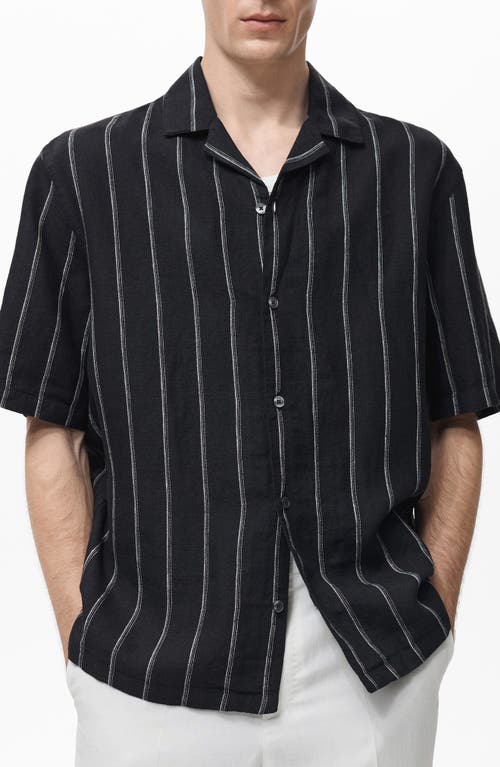 Mango Stripe Linen Camp Shirt In Multi