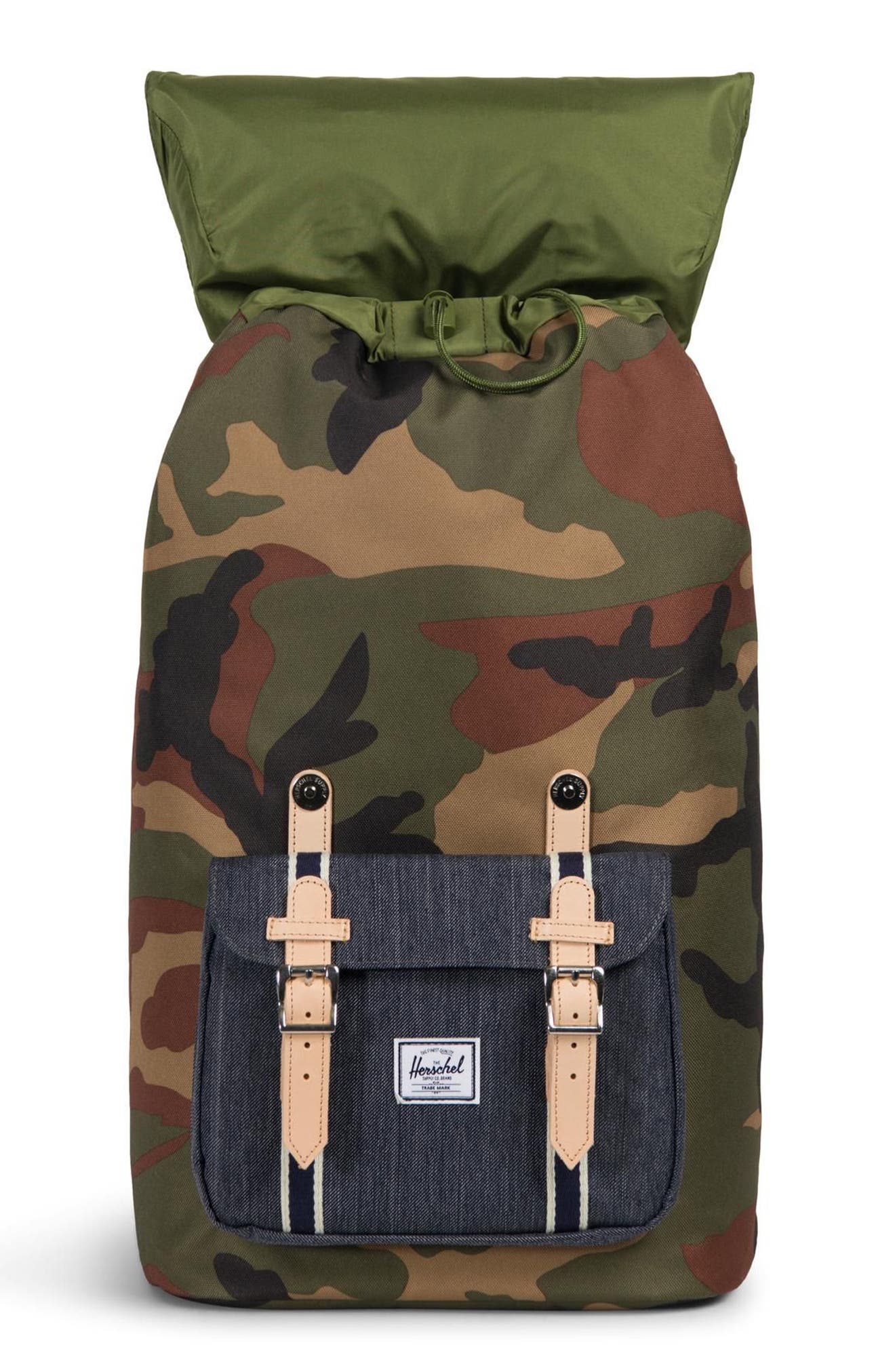 Little America Offset Backpack, Alternate, color, WOODLAND CAMO/ DARK DENIM