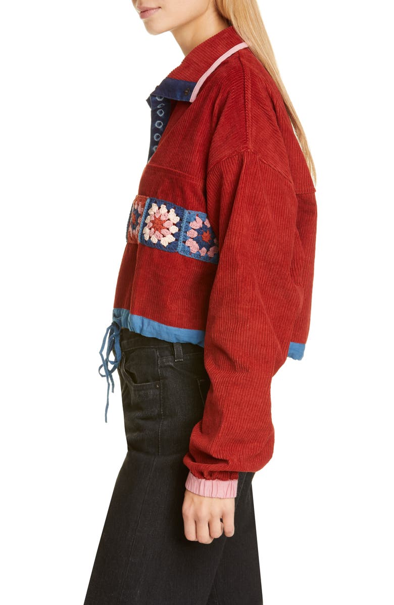 Story mfg. Polite Crochet Panel Corduroy Crop Pullover, Alternate, color,