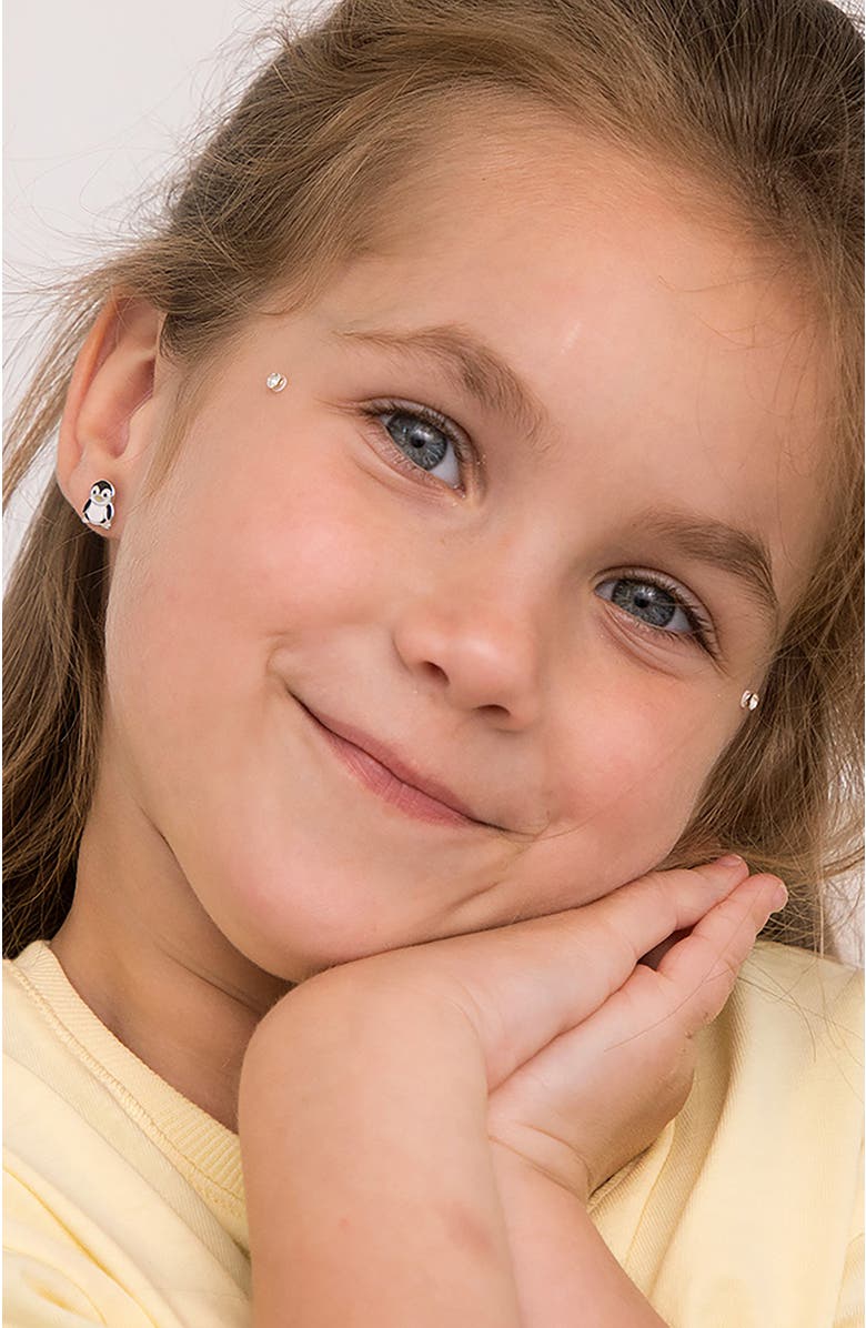 In Season Jewelry Playful Penguin Enamel Earrings, Alternate, color, Black