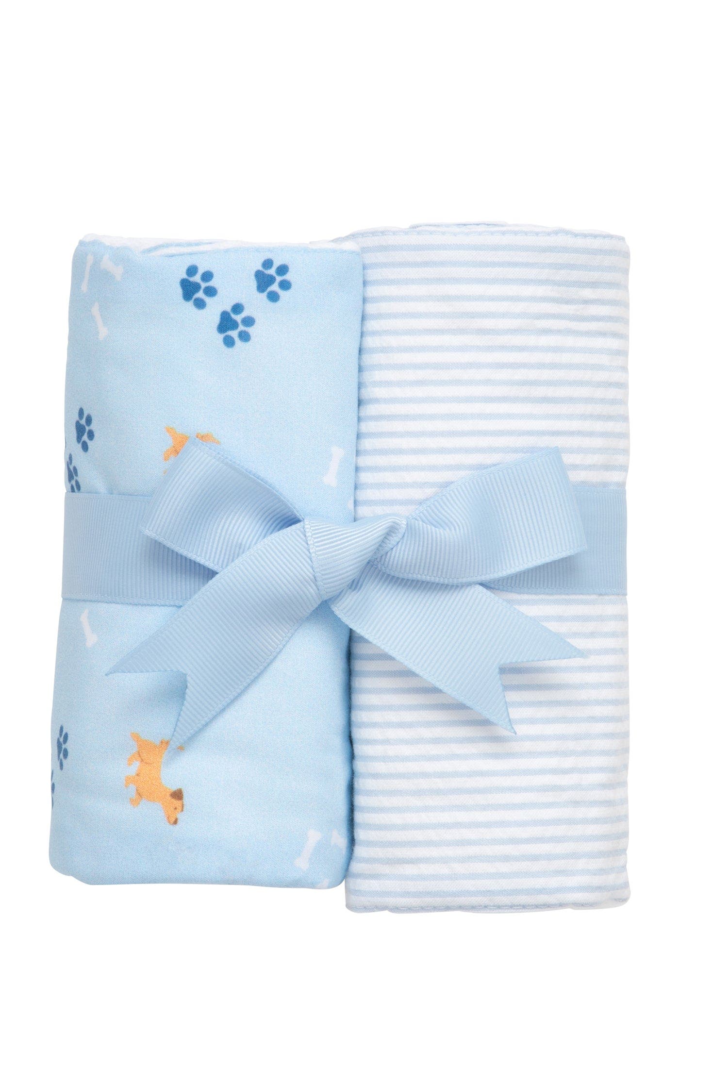 Blue Puppy Print & Seersucker