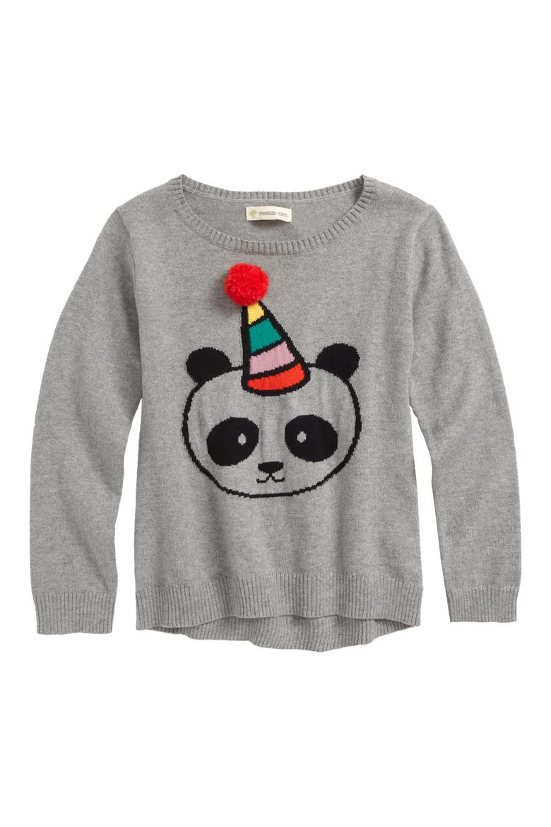 Fuzzy Icon Sweater, Main, color, GREY MD HEATHER PARTY PANDA