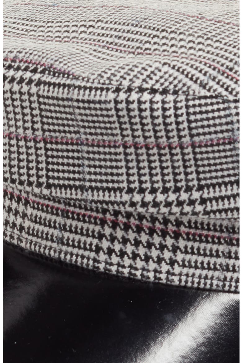Faux Leather & Glen Plaid Baker Boy Hat, Alternate, color, BLACK