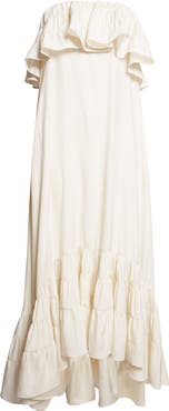 Saint Laurent Ruffled Strapless Silk Dress