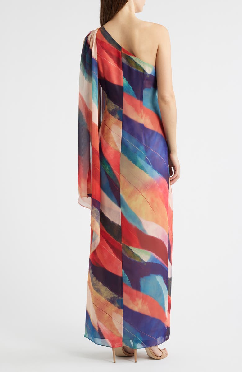Vince Camuto Abstract Stripe One-Shoulder Chiffon Gown, Alternate, color, Coral Multi