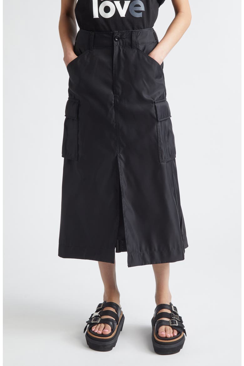 Insulated Nylon Twill & Satin Cargo Skirt, Main, color, BLACK