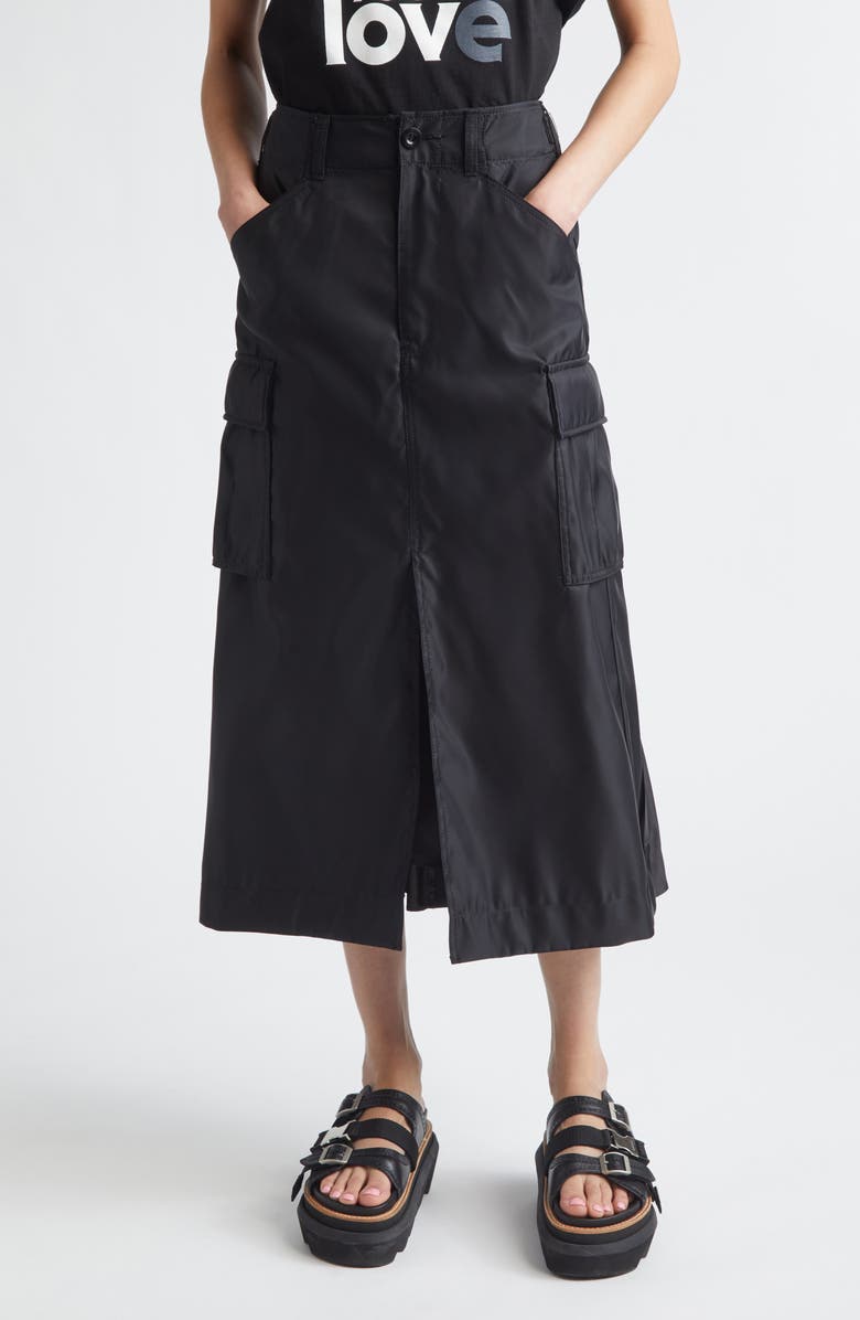 Sacai Insulated Nylon Twill & Satin Cargo Skirt, Main, color, Black