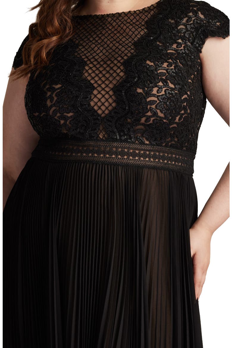 Sequin & Lace Bodice Pleated A-Line Gown, Alternate, color, BLACK/ NUDE
