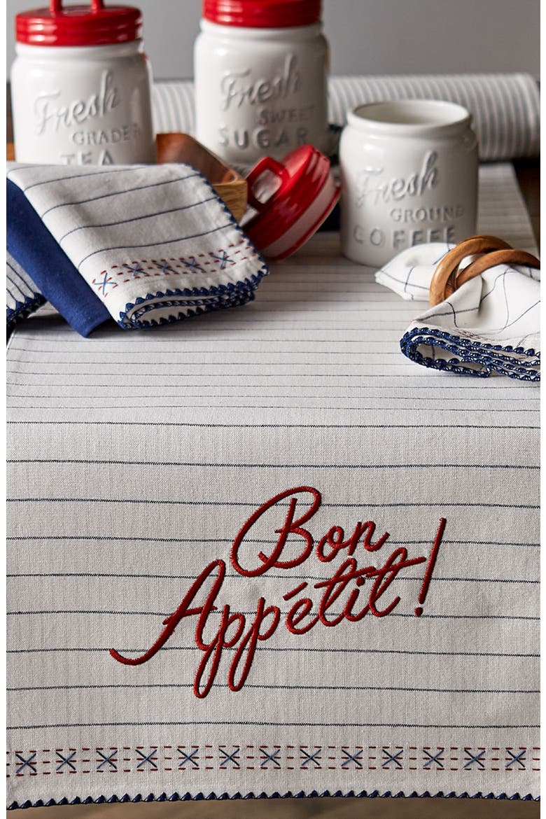 Bon Appétit Embroidered Table Runner, Alternate, color, WHITE