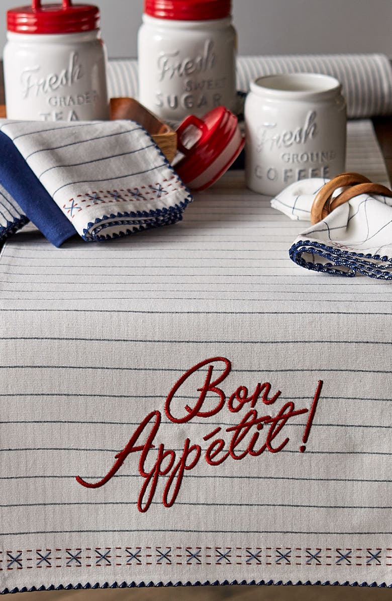 Design Imports Bon Appétit Embroidered Table Runner, Alternate, color, White