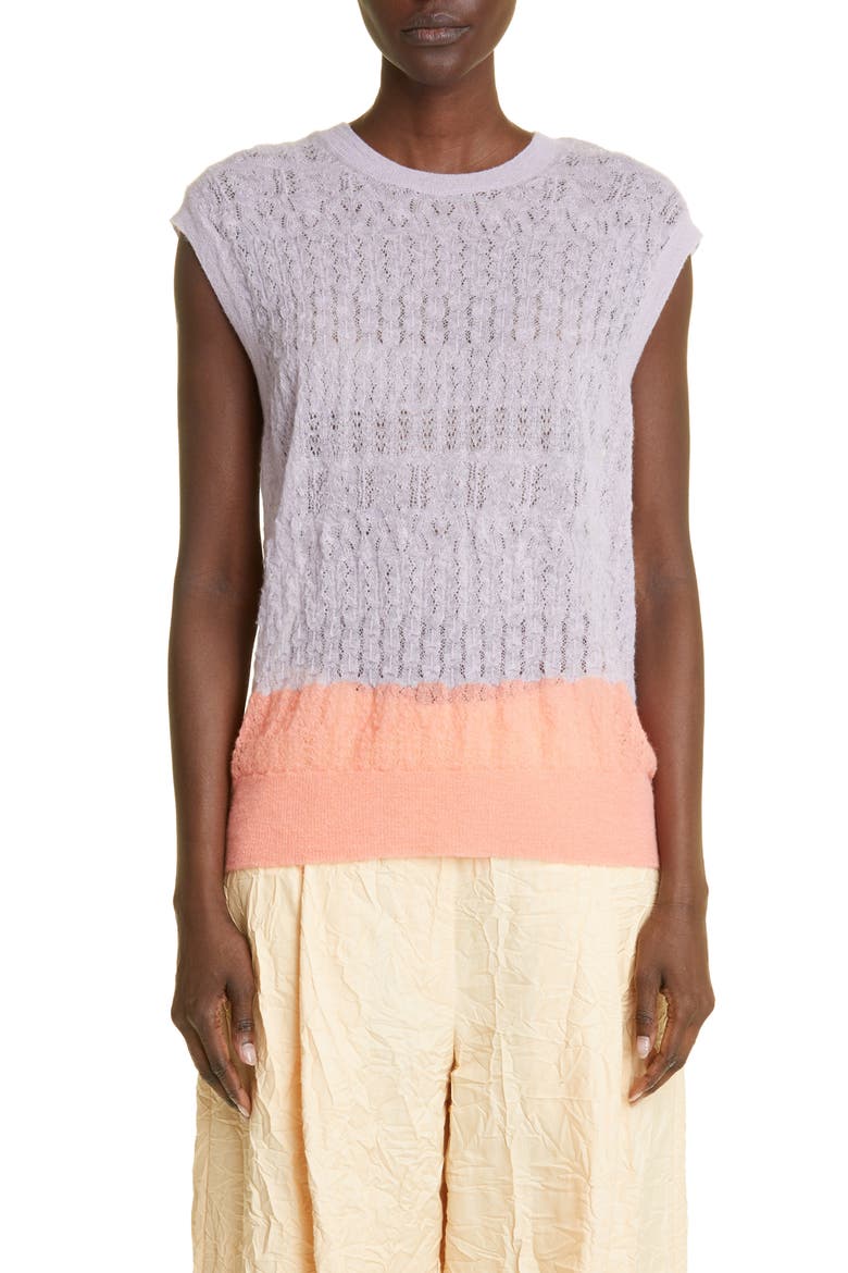 Colorblock Contrast Sleeveless Sweater, Main, color, LILAC 403