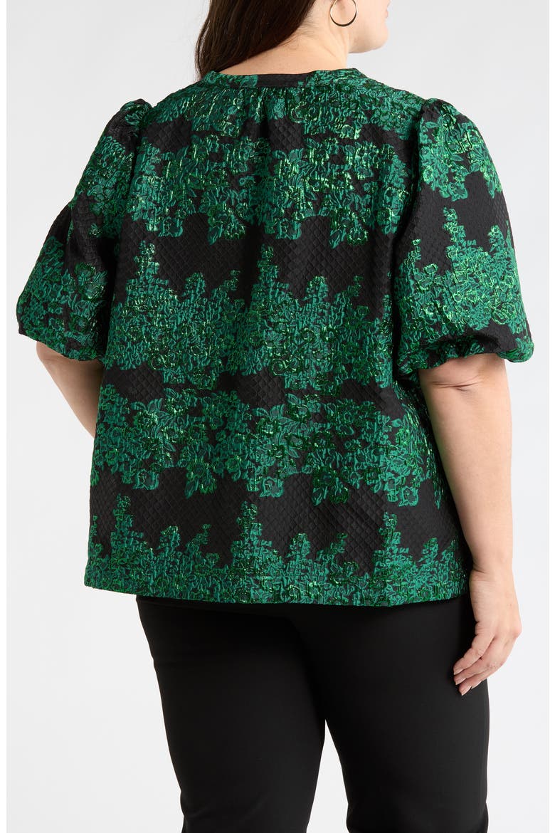Elyna Jacquard Tavia Split Neck Top, Alternate, color, GREEN-BLACK